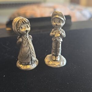 Vintage Pewter Boy and Girl Figurines - Silver Tone